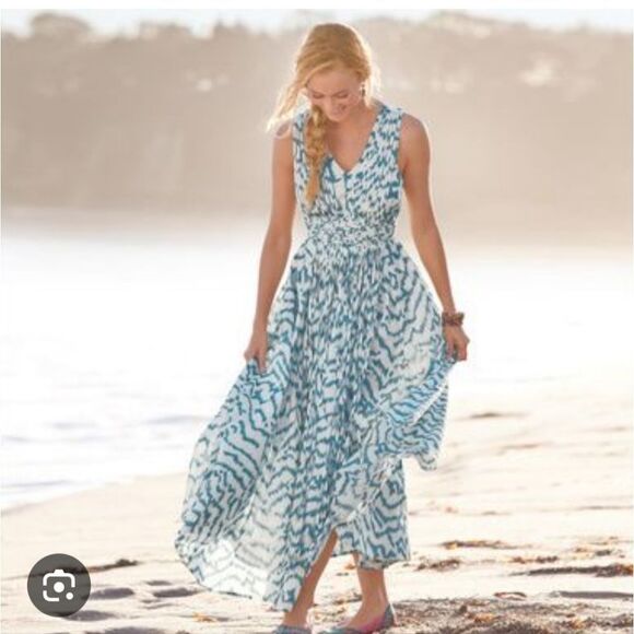 Sundance Aqua Blue Ikat Print Fringe  Sundress Size 2 - Picture 1 of 16